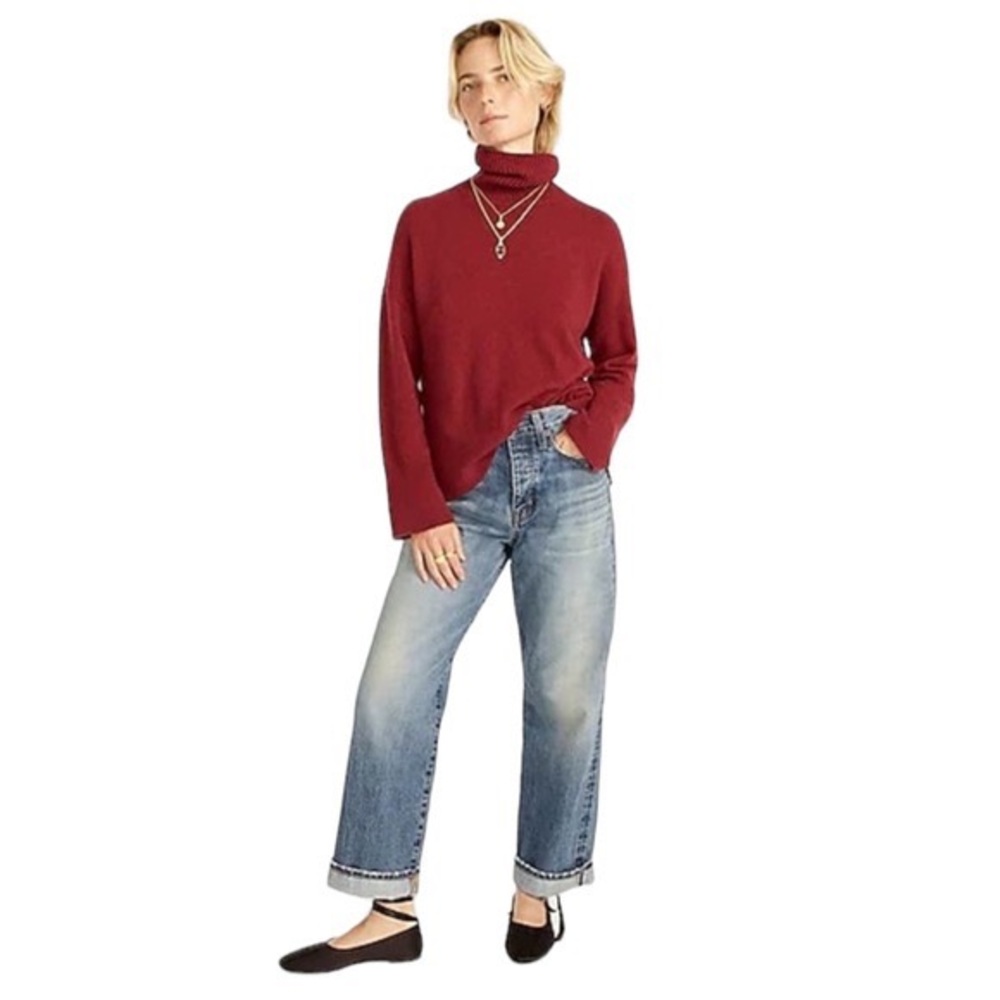J. Crew Side Slit Supersoft Turtleneck Sweater in Burgundy